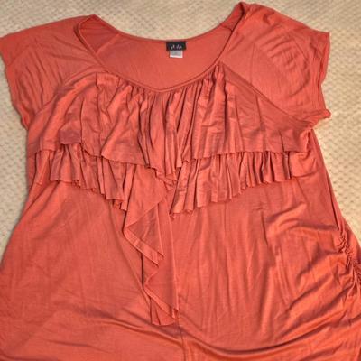 LOT 32: Women's Plus Size Colorful Tops Including Teal Cold Shoulder, Orange Ruffles, and More