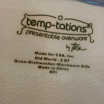 Temp-tations Old World Blue 2 Qt Oval Baker w/ Lid & Wire Rack – By Tara