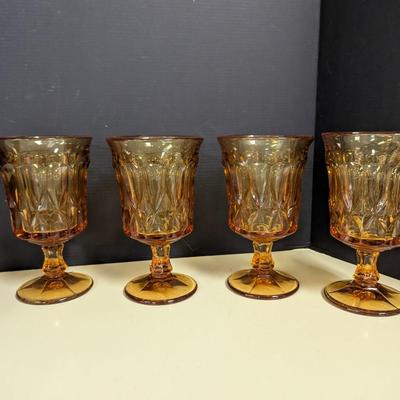 Vintage Amber Goblet Glasses