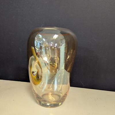 Glass Pinch Harvest Gold Amber Vase