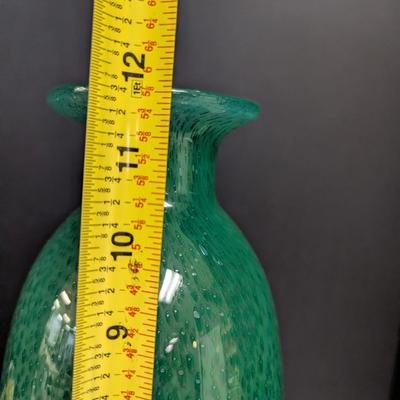 Emerald Green Peacock Feather Pattern Glass Vase