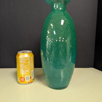 Emerald Green Peacock Feather Pattern Glass Vase