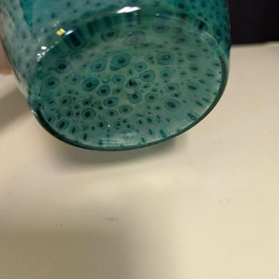 Emerald Green Peacock Feather Pattern Glass Vase