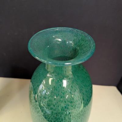 Emerald Green Peacock Feather Pattern Glass Vase