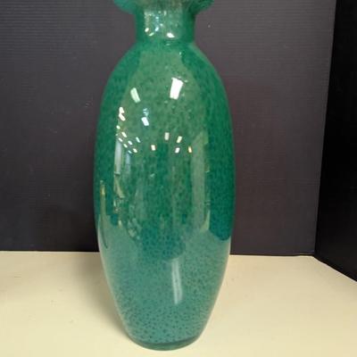 Emerald Green Peacock Feather Pattern Glass Vase
