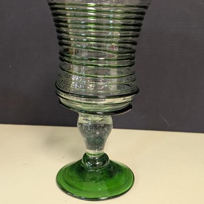 6 - Hand Blown Green Glasses With Swirls
