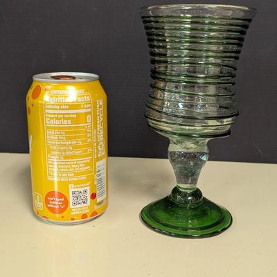 6 - Hand Blown Green Glasses With Swirls