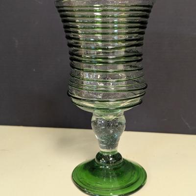 6 - Hand Blown Green Glasses With Swirls