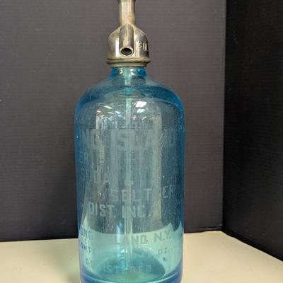 Long Island Blue "Fulton Bottle Works" Seltzer Bottle