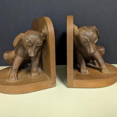 Antique Wooden Dog Bookends
