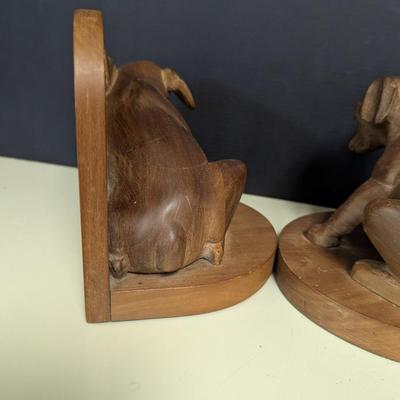 Antique Wooden Dog Bookends