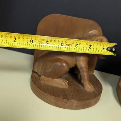 Antique Wooden Dog Bookends