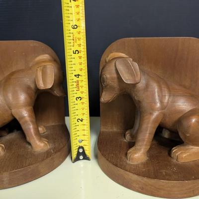 Antique Wooden Dog Bookends