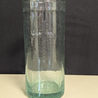 Green Glass Vase With Raised Cross Symbol