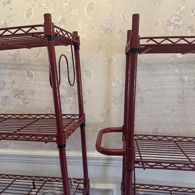 Pair of Rolling Metal Wire Storage Shelving Units on Casters