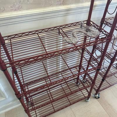 Pair of Rolling Metal Wire Storage Shelving Units on Casters