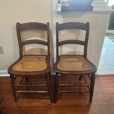 Pair of Vintage Ladder-Back Chairs with Cane Seats