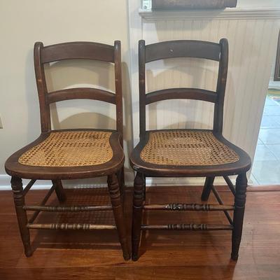 Pair of Vintage Ladder-Back Chairs with Cane Seats