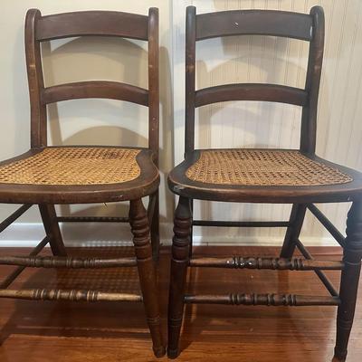 Pair of Vintage Ladder-Back Chairs with Cane Seats