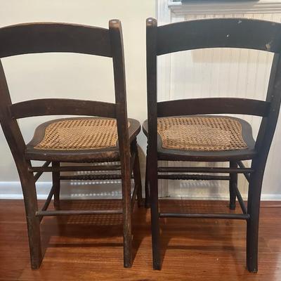 Pair of Vintage Ladder-Back Chairs with Cane Seats