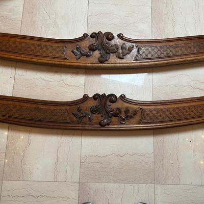 Pair of Carved Wooden Wall Décor Panels with Floral Center Detail