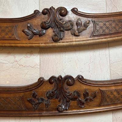 Pair of Carved Wooden Wall Décor Panels with Floral Center Detail