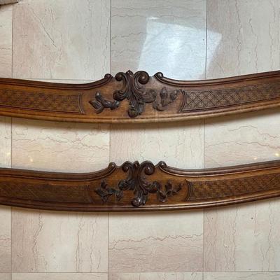 Pair of Carved Wooden Wall Décor Panels with Floral Center Detail