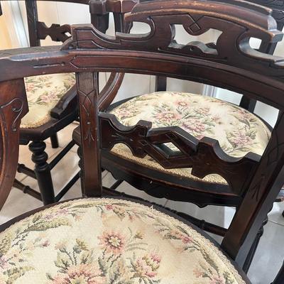 Set of Six Vintage Dining Chairs with Upholstered Seats