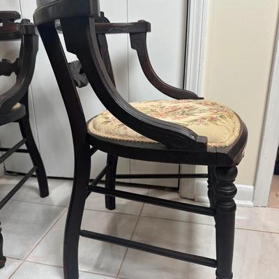 Set of Six Vintage Dining Chairs with Upholstered Seats