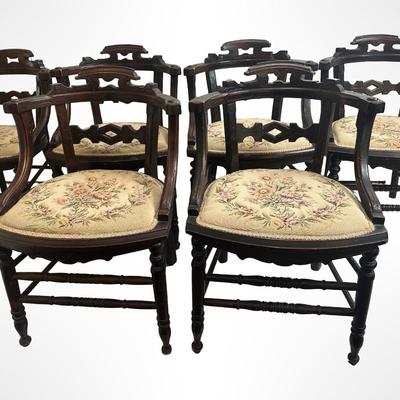 Set of Six Vintage Dining Chairs with Upholstered Seats