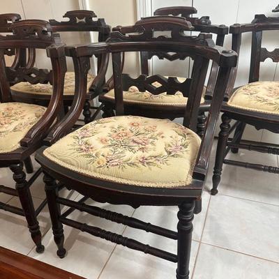 Set of Six Vintage Dining Chairs with Upholstered Seats
