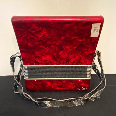 LOT 138: J. Meister Red Accordion with Carrying Case and Key