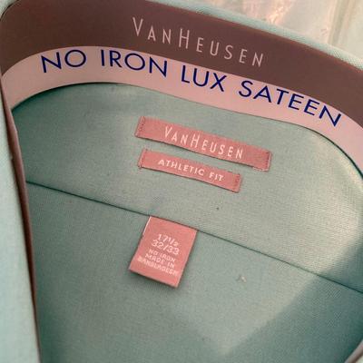 LOT 139: Van Heusen Green No Iron Lux Sateen Athletic Fit No Iron Dress Shirts
