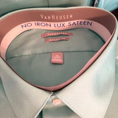 LOT 139: Van Heusen Green No Iron Lux Sateen Athletic Fit No Iron Dress Shirts
