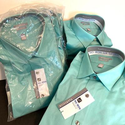 LOT 139: Van Heusen Green No Iron Lux Sateen Athletic Fit No Iron Dress Shirts