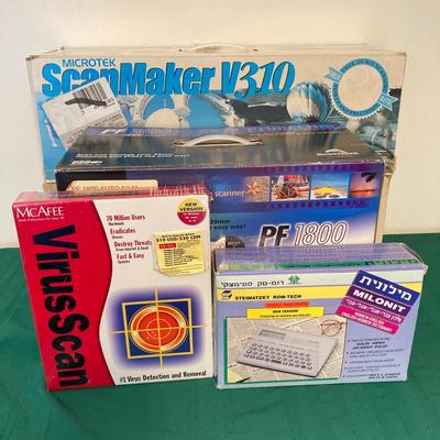 LOT 140: Microtek ScanMaker V310, PF 1800 AFL 35mm Slide & Film Scanner, McAfee Virus Scan, Milonit Hebrew - English Dictionary
