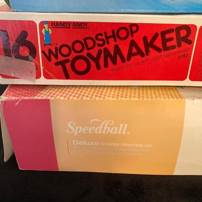 LOT 142: Vintage Toys / Games in Original Boxes - Woodshop ToyMaker, Speedball and Estes T-Bolt Air Rocket