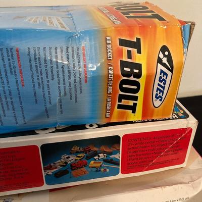 LOT 142: Vintage Toys / Games in Original Boxes - Woodshop ToyMaker, Speedball and Estes T-Bolt Air Rocket