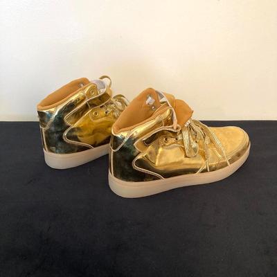 LOT 145: All That Glitters is Gold - Vintage High Top Velcro Light Up Sneakers / Shoes with Estee Lauder Gold Travel Case