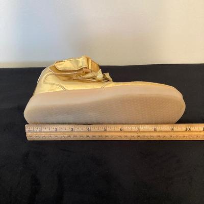 LOT 145: All That Glitters is Gold - Vintage High Top Velcro Light Up Sneakers / Shoes with Estee Lauder Gold Travel Case