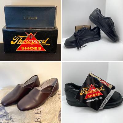 LOT 146: Lady Thorogood Classic Work Shoe Size 6 and L.B. Evans Men's 8346 Size 9.5 Leather Upper Shoe