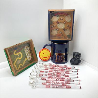 LOT 147: Vintage This and That Collection - Longaberger Mug, Alice in Puzzleland / Pondsnag Puzzles, The Barclay Philadelpha Glass...