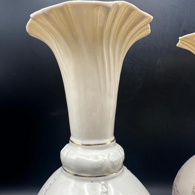 Pair of Belleek Ireland Porcelain Trumpet Vases