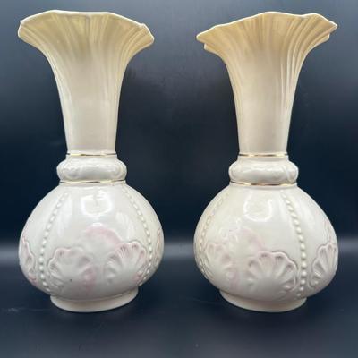 Pair of Belleek Ireland Porcelain Trumpet Vases