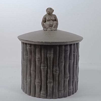 LOT 163: Tiki Collection - Coconut Shell Art, Coconut Cups & Monkey and Bamboo Container