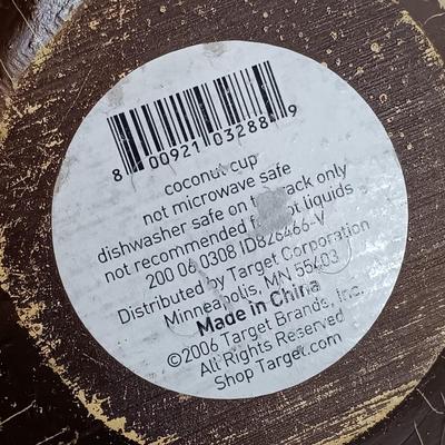 LOT 163: Tiki Collection - Coconut Shell Art, Coconut Cups & Monkey and Bamboo Container