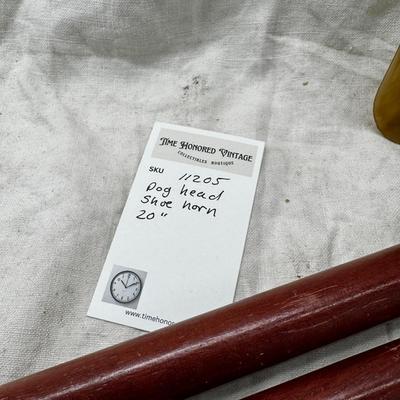 Dog head shoe horn , Brass hound head flask walking stick, colorful cane