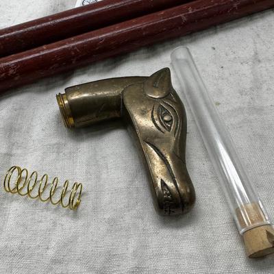 Dog head shoe horn , Brass hound head flask walking stick, colorful cane