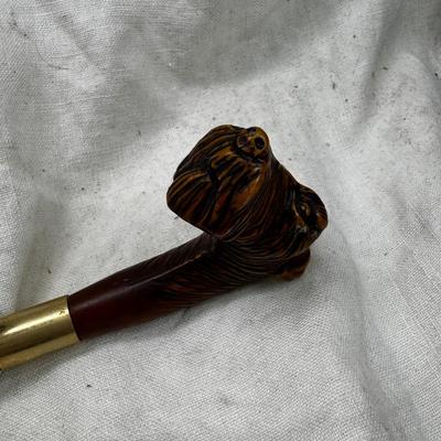 Dog head shoe horn , Brass hound head flask walking stick, colorful cane
