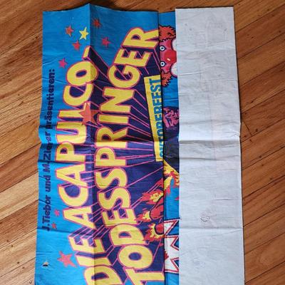Sale Photo Thumbnail #201: This lot is for a Vintage Acapulco Death Jumper Poster.  This poster is from the 1982 OctoberFest.  The poster has been folded. It measures about 23X33-inches. Excellent travel souvenir - deserves to be framed. Great colors. Good condition overall.